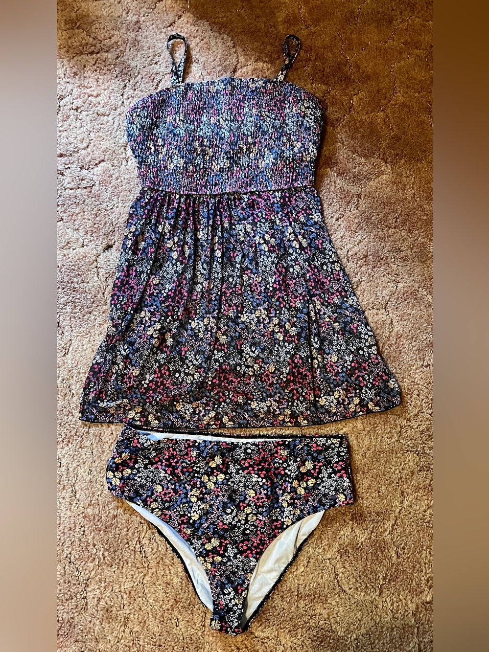 Floral Smocked Plus Size Swimdress with Matching Bikini Bottom